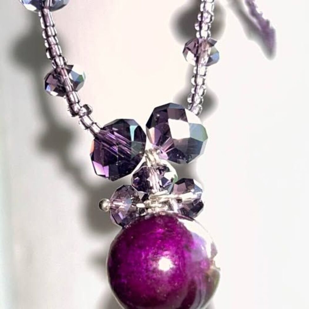 Purple Necklace Faceted Cut Crystal & Stone Beaded Statement Necklace Artisan De